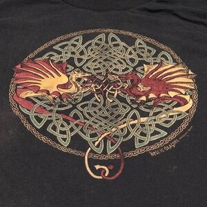 Y2K Vintage 1990 Keltic Designs Jen Delyth‎ Celtic Dragons T-Shirt Black Large